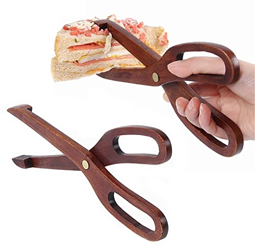 UPTALY Lot de 2 pinces de cuisine en bois (25cm x 8cm), pinces alimentaires, pince à gâteau en bois, pince à dessert en bois, pince à salade en bois, ciseaux de barbecue en bois