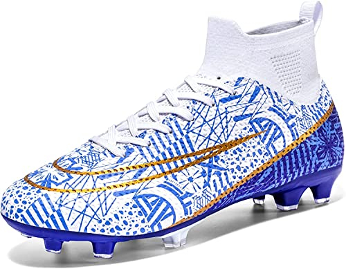 WOWEI Crampons de Foot Homme Professionnel Chaussures de Football Homme Garçon High Top Spike Crampons Antidérapant Athlétisme Entrainement Chaussures de Sport Adolescents (27 RT, 42EU), 42 EU