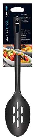 Chef Aid Black Nylon Slotted Serving Spoon, BPA Free Kitchen Utensil for use with Non-Stick Cookware, Ideal for Serving and Draining a Wide Selection of Foods, Comes in Black Colour