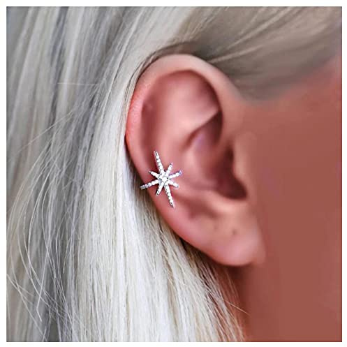 Cimenexe Bohemio Cristal Northstar Pendientes Plata Cz Estrella Cartílago Tiny Rhinestone Estrella Cartílago Non Pierced Clip On