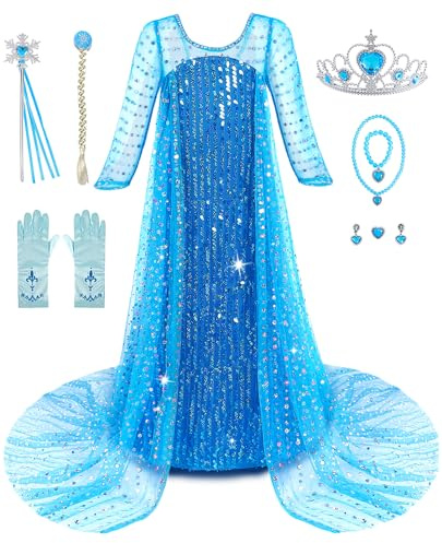 Aoiviss Princess Dresses for Girls Luxury Sequin Princess Costume Kids Fancy Dress up for Halloween Carnival Party Cosplay