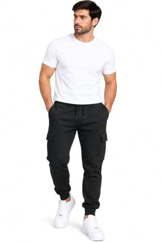 True Face Mens Casual Tracksuit Bottoms Cargo Pockets Joggers Trousers Pants, Grey, Long Length, Straight, Regular, Fitness Exercise