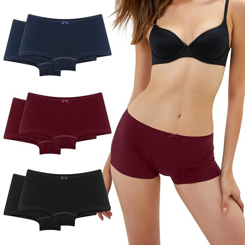 Desanlapi Boxer Femme Coton Shorty Culottes pour Femme sous Vetements Feminins Slip Doux Taille Midi Basics Culotte Lot de 6 Bleu Rouge Noir L