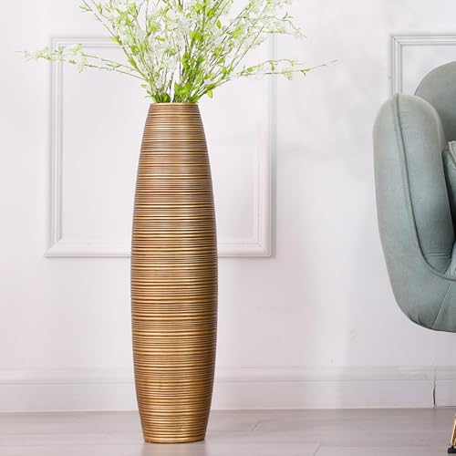 Leewadee Grand Vase A Poser Au Sol 65 cm Haut - Vase De Sol pour Fleur Ou Pampa, Doré, Résine