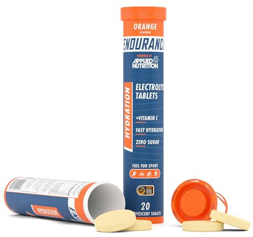 Applied Nutrition Endurance Hydration Electrolyte Tablets - 400mg Electrolytes per Serving – 20 Effervescent Tablets, Sugar Free, Low Calorie, Added Vitamin C Boost Performance – Orange