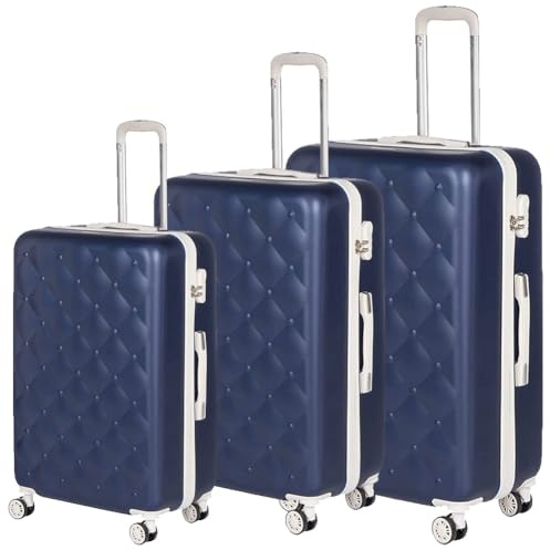 PROVITERA Set 3 Valigie Rigide in ABS, Valigia Rigida con Manico Telescopico e 4 Ruote Easy Roll, Trolley Resistente e Leggero da Viaggio, Bagaglio a Mano con Serratura Codice (Blu e Bianco)