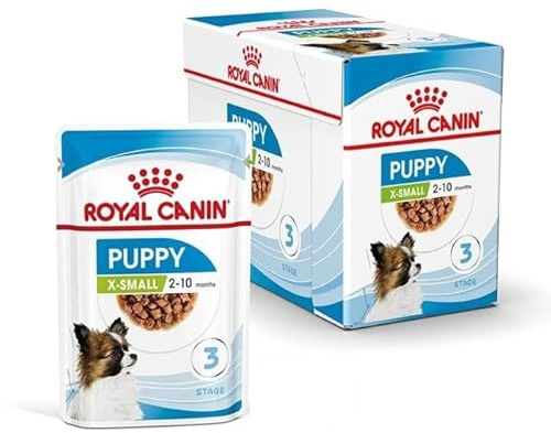 ROYAL CANIN X-Small Puppy | 12 x 85 g | Comida húmeda para Cachorros Especialmente pequeños | hasta los 10 Meses de Edad | con bocaditos en Salsa | En Bolsa de cartón