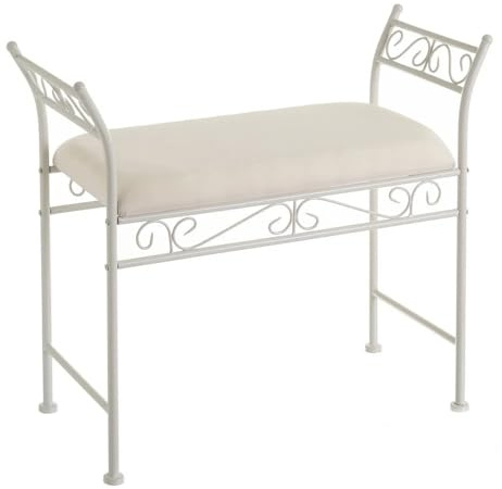 Relax World Panca,Panchina per Interno con Struttura in Metallo Laccata a Polvere,Seduta in Tessuto Imbottito per Soggiorno,Camera da Letto,Ingresso,Dimensioni L74xP30xH63 cm. (Bianco)