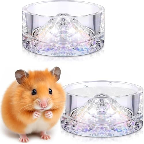 2 Pcs Hamster Water Bowls Glass Hamster Food Bowls Mountain Style Drinking Bowls Anti Turning for Dwarf Syrian Hamsters Guinea Pig Gerbils Mice Hedgehog Rats Chinchilla-Sized Small Pets (Rainbow)