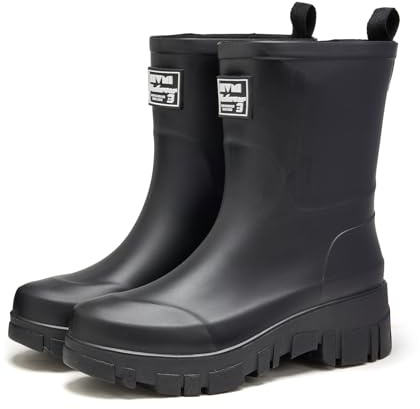 AONEGOLD Wasserdicht Gummistiefel Damen Halbhoch Atmungsaktiv Boots Gartenschuhe Mode Anti-Rutsch Gummistiefeletten Rain Boots（Schwarz，40 EU）