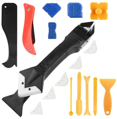 17 en 1 Eliminador Aplicador Silicona Rascador, Rascador Juntas Azulejos, Herramienta Removedora de Silicona, Raspador Silicona para Quita Juntas y Rascador Azulejos y Extracción Fácil Silicona