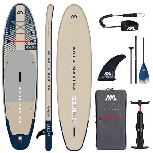 Aqua Marina Stand Up Paddle Magma 340 x 84 cm – Planche de SUP gonflable avec sac à dos zippé, pompe double action, pagaie de sport III, aileron central et laisse de sécurité – Idéal pour tous les