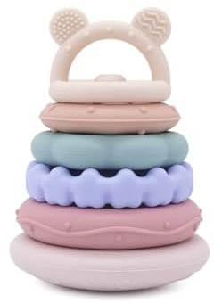 MuyPetit Cubos Apilables Bebé Silicona, Mordedor Silicona, Juguetes Montessori bebé 6-12 meses, Torre Apilable Sensorial para Estimulación y Aprendizaje, Regalo Original para Bebés