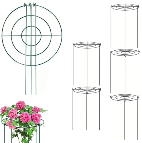 Supporti rotondi resistenti per piante, 30 x 40 cm, struttura di supporto per peonie, anelli in metallo, per ortensie, fragole e piante, protezione verticale (set da 6)