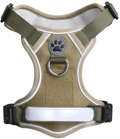 No Pull Dog Harness UK – Adjustable Soft Padded Pet Vest with 2 safety locks Leash Clips Dog Harnesses, Dog harness with handle | Reflective No-Choke Design & Easy Control Handle (Green, L)