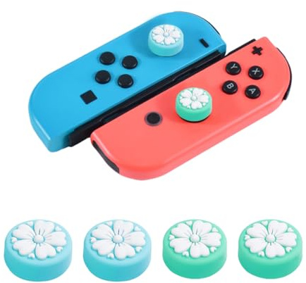 YUVKIN 4 PCS Tapas de Silicona para Joystick en Forma de Flor, Compatibles con Switch/OLED/Switch Lite (Sakura)