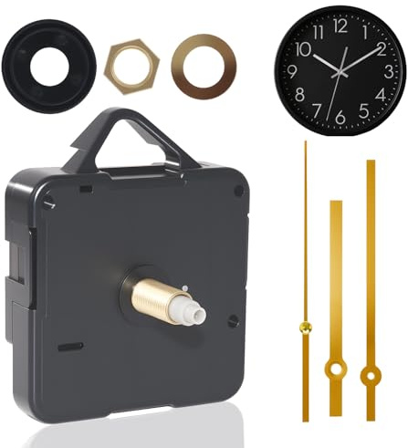 Xiangbhalla Silent Quartz Clock Movement Kit | Battery powered mechanism with long shaft and gold hands for compatible DIY wall clock repair projects.