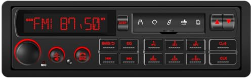 Single Din Retro Car Radio: European Style Stereo for Classic Vehicles - Bluetooth FM AM USB SD AUX USB-C Fast Charge 4-CHN 2 Subwoofer Outputs SWC