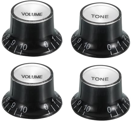 QUARKZMAN 4 Stück 6mm Gitarrenknöpfe Acryl-Aluminium, 26mm x 18mm x 14mm Audio-Knopf Drehknopf Potentiometer Knöpfe für E-Gitarre Bass, Schwarz mit Silber
