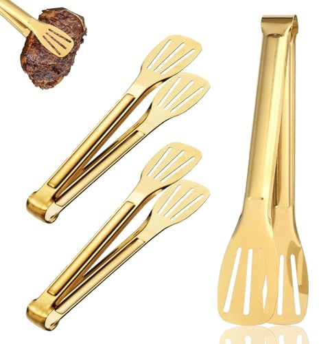 Xiciki 3 pinze da cucina in acciaio inox, color oro, con manico antiscivolo, per barbecue, insalata, cucina, cottura al forno e buffet
