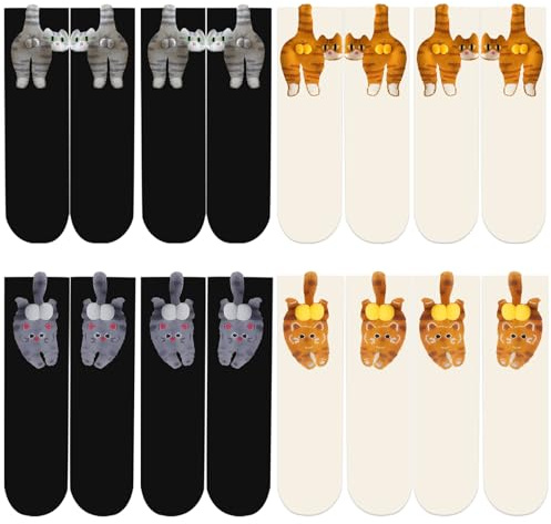 8 Pares Calcetines Gato Huevos Calcetines Lindos Para Gatos Con Bolas 4 Estilos Diseño 3d Suaves Y Transpirables Ajuste Perfecto Antideslizantes Estampados Bonitos Blanco Y Negro Talla Única Cómodas