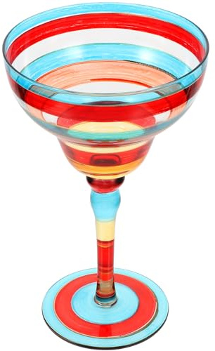 DOITOOL Bicchiere da Margarita Dipinto a Mano in Vetro Trasparente Decorativo, Bicchiere da Cocktail Artistico per Casa, Bar e Feste, Design Unico Strisce Rosse, per Vino e Succhi