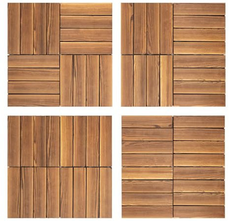 Set di 36 lastre di terrazza increspate, piastrelle di rivestimento in legno duro goffrato, spessore cuscino per balcone, 30 x 30 cm, pavimento di giunzione in legno incorporato, per bordo piscina