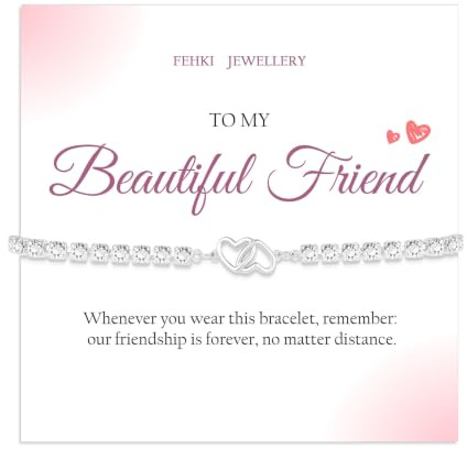 Fehki Friendship Gifts for Women 925 Sterling Silver Heart Tennis Bracelet for Teen Girls Best Friend Birthday Gifts for Sister Bride Jewellery (Heart-A)