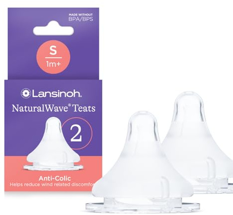 Lansinoh NaturalWave Baby Bottle Teats - Slow Flow - 2 Pack - Anti-Colic Air Vent - BPA & BPS-Free - Clinically Proven to Reduce Nipple Confusion - Compatible with Lansinoh Bottles