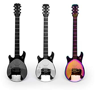 Set mit 3 Löffeln in Form einer Gitarre aus Edelstahl