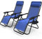 VOUNOT Zero Gravity Chair, Set of 2, Folding Sun Loungers, Recliner Garden Chairs, Outdoor Deck Chairs with Cup and Phone Holder, Blue