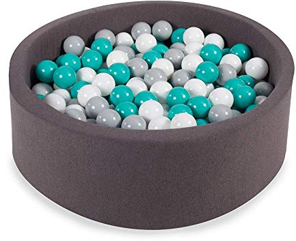 Angelove Bällebad Bällepool Für Kinder 90X30cm mit 200 ∅ 7Cm Bälle Kugelbad Babys Bällchenbad Rund Baby Ball Pit Spielzeug für Kinder Bällebäder Made in EU Dunkelgrau: Türkis/Grau/Weiß