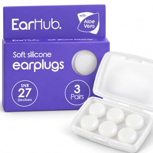 EarHub Silicone Ear Plugs 3 Pairs. Reusable & Custom Fit Silicone Ear Plugs. Best Used for Sleep. Also Used for Travel, Water Sports, Work, Study & Concerts. Travel case inc