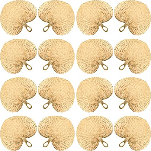 Chunful 15 Pieces Raffia Hand Fan Wedding Woven Fans Natural Palm Leaf Manual Handheld Fan Bulk for Wedding Summer Cooling Supplies Farmhouse Wall Decor Party Favors