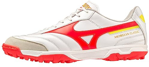 Mizuno Morelia Sala Classic TF - Zapatos de fútbol Sala Unisex, White Fiery Coral2 Bolt2, 43 EU