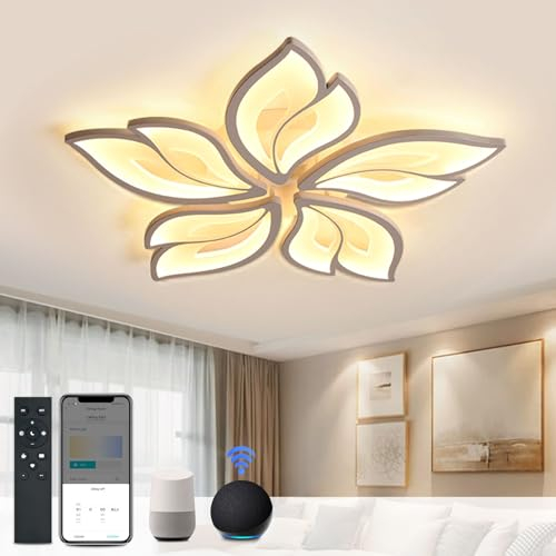 Smart Deckenleuchte, Wohnzimmerlampe Kompatibel Alexa Google Home, led deckenleuchte blume Design, deckenlampe wohnzimmer Mit APP Steuerung, led deckenleuchte dimmbar 5 Köpfe