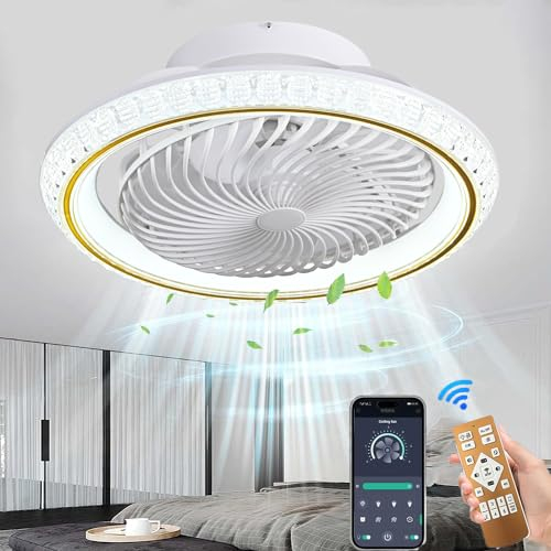 MQW Deckenventilator mit Beleuchtung LED Licht, Invisible Fan Deckenleuchte 360° Drehbare, Dimmbar 72W mit Fernbedienung Ventilator lampe, Deckenlampe ür Wohnzimmer, Esszimmer, Schlafzimmer, 49CM