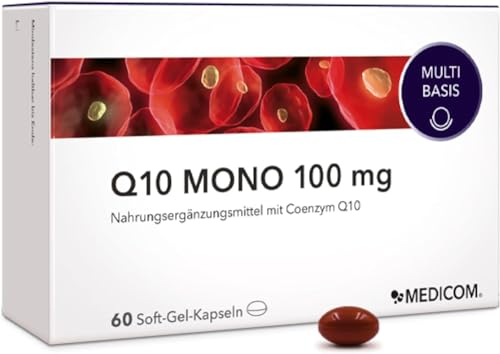 Medicom – Hochdosierte Coenzym Q10 Kapseln, Q10 Mono 100 mg, Coenzym für die Energiegewinnung, Natürliches Q10, Hochdosiert – 60 Soft-Gel-Kapseln