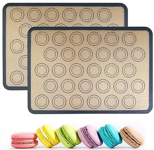 Tappetino da forno per macaron, 2 pezzi, antiscivolo, riutilizzabile, per macaron, biscotti, pane, pizza, grigio