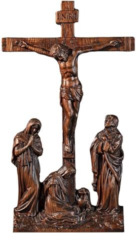 BGCOPPER Standing Crucifix Wall Cross, INRI Jesus Cross for Wall, Handmade Wooden Cross Wall Decor for Home Christmas Gift - 10 Inch