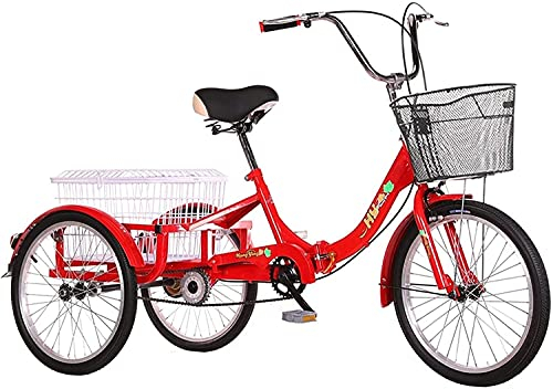 WRHOPR Adult Trike, Tricycle for Adult 3 Wheel Bikes, Folding Tricycle for Adult Seniors, 3 Wheel Cargo Bike 1-Speed Trike with Front Rear Large Shopping Basket Exercise Pedal
