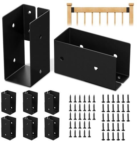 Mordx 8 Stück Verdeckte Balkenaufhänger,verdeckter Flansch Schwarzlicht Balken Aufhänger,Geländerhalterung zum Verbinden von 2 x 4 Zoll Holz mit Geländer Holzpfosten,Schwarz
