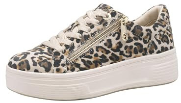 Tamaris Comfort Damen Plateau Sneaker mit Reißverschluss Low Top, Mehrfarbig (Leopard), 39 EU