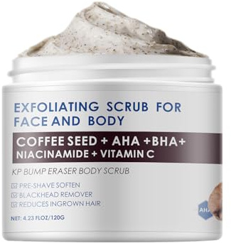 KP Bump Eraser Body Scrub, Coffee Scrub with AHA BHA, Exfoliating Body Scrub for Bikini Area, Body Exfoliator Exfoliant for Chicken Skin Strawberry Leg Scrub