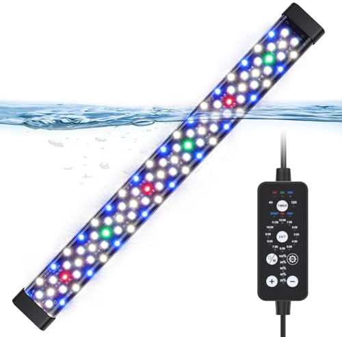 Hygger Éclairage LED Submersible pour Aquarium, 24W Fish Tank Light, Lampe 24/7 Spectre Complet avec 9 Couleurs et 10 Luminosités Réglables, 71-137cm