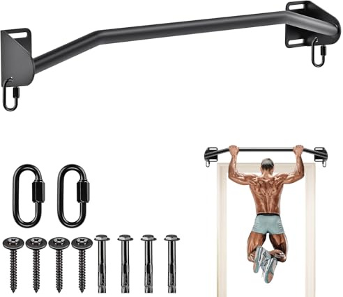 SELEWARE barra per trazioni con telaio a muro - barra per trazioni a muro attrezzo per allenamento in palestra con ganci per bande di resistenza