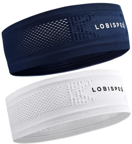 LOBISPEQ 2 fasce per capelli sportivi, traspiranti e confortevoli, in nylon + Spándex Running | palestra. Fascia Capelli Uomo | Fascia Donna | Fascia Uomo | Headband (Blu e Bianco)