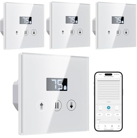 Interruptores Persiana Wifi Porcentual con Pantalla LCD, Interruptor Persiana Inteligente Compatible con Alexa y Google Assistant 80x80mm, Se Requiere Cable Neutro