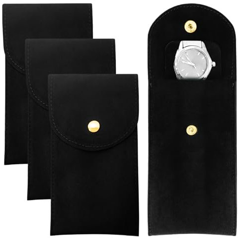 LOMSUXA 3 Pezzi Custodia per Orologio da Viaggio Portatile Orologio Sacchetto, Stoccaggio Orologio Borsa con Bottone A Pressione custodia resistente per Gioielli per viaggi all'aperto (Nero)