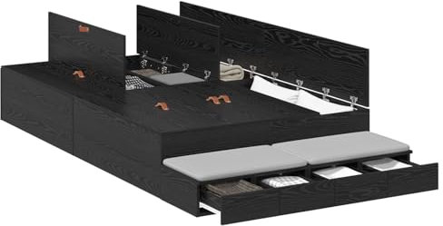 vidaXL Stauraum Bettgestell Schwarz Eiche 120x200 cm Holzwerkstoff Viele Schubladen Modernes Design Einfache Montage Innen Schlafzimmermöbel Stylisch Erwachsene Kompakt Haltbar